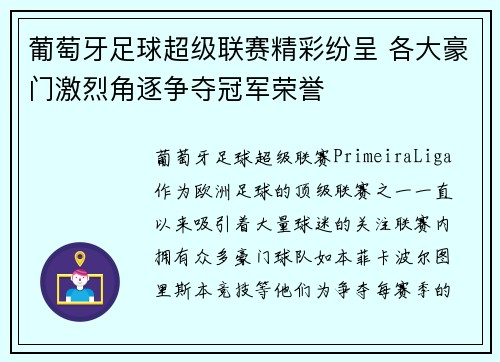 葡萄牙足球超级联赛精彩纷呈 各大豪门激烈角逐争夺冠军荣誉